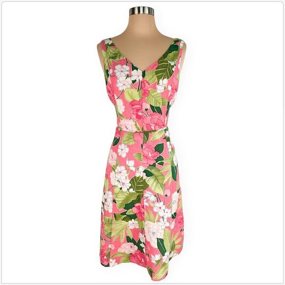 Adrianna Papell Pink Green Floral Linen Blend Summer Spring Sleeveless Dress 8 - Picture 1 of 4